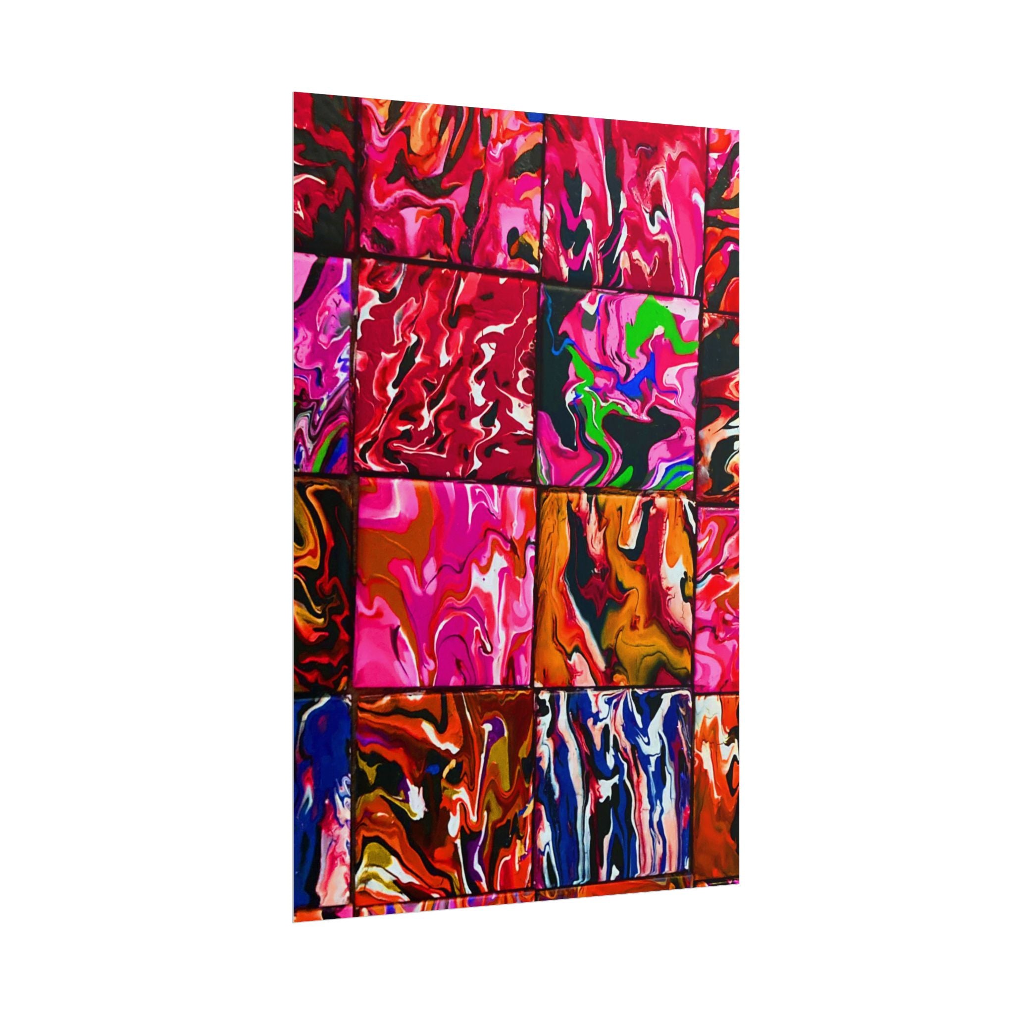 Abstract Marble Grid Rolled Poster — Vibrant Colorful Wall Art=Design by S.S,