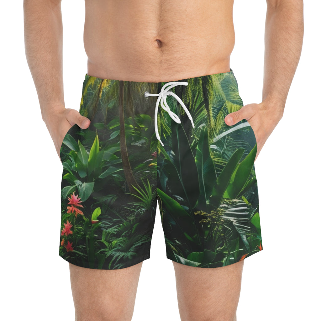 Tropical Jungle Swim Trunks — All-Over Print Beach Shorts