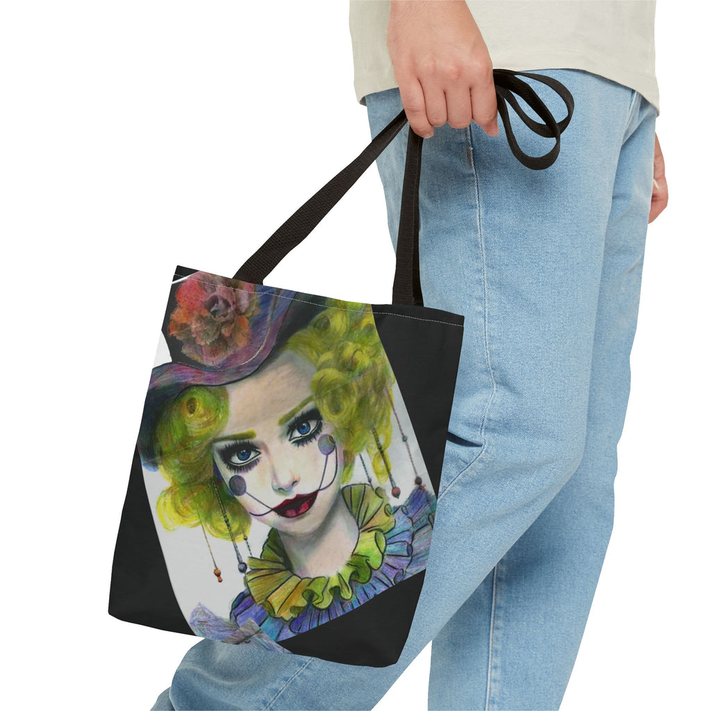 Clown Portrait Tote Bag — Colorful Watercolor Jester AOP Tote