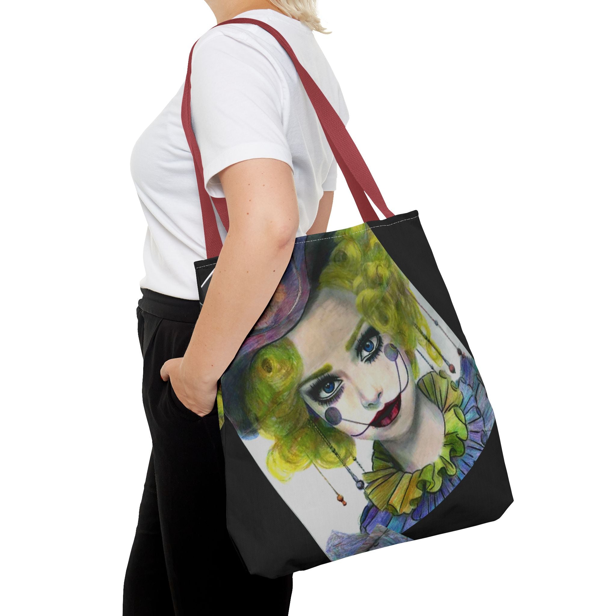 Clown Portrait Tote Bag — Colorful Watercolor Jester AOP Tote