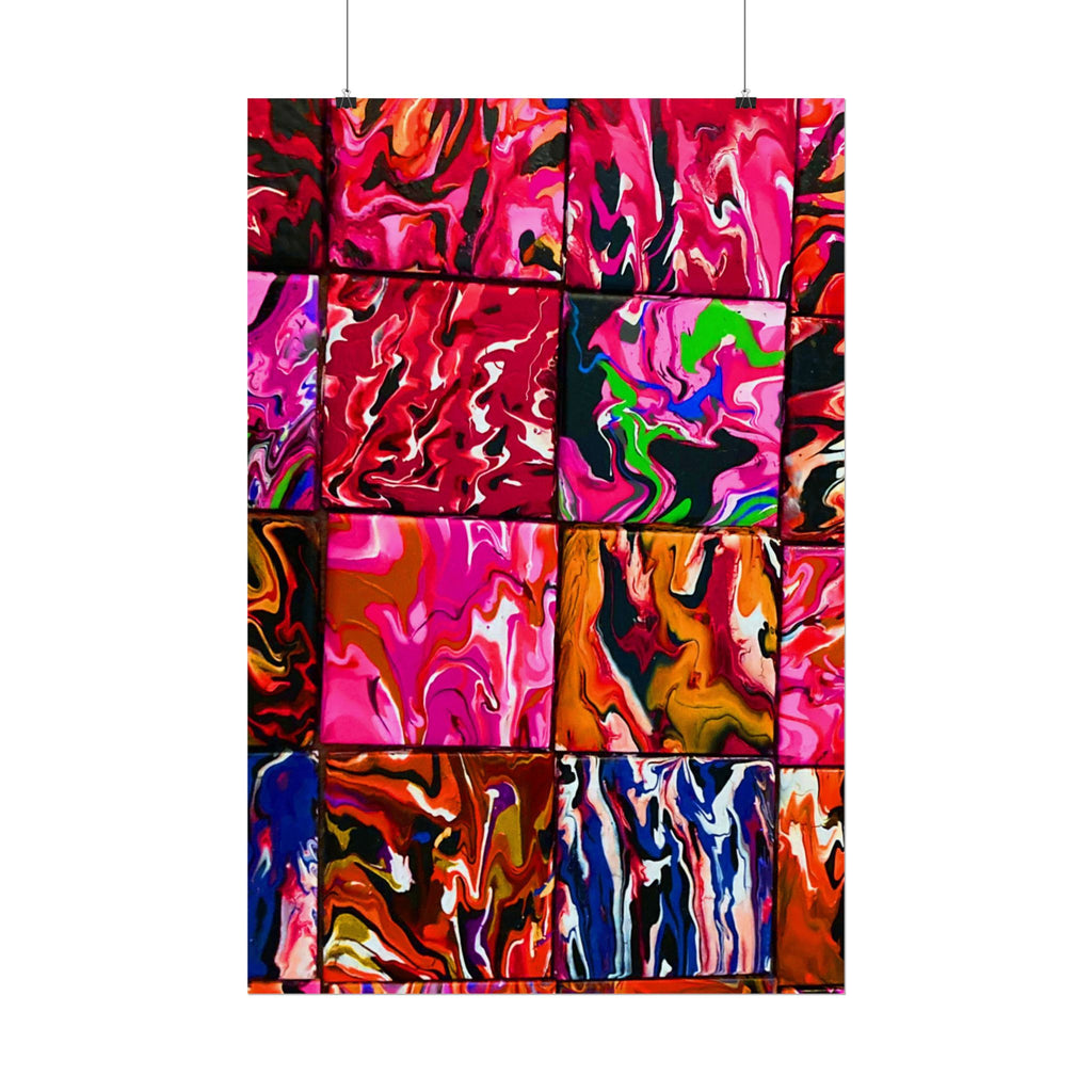 Abstract Marble Grid Rolled Poster — Vibrant Colorful Wall Art=Design by S.S,