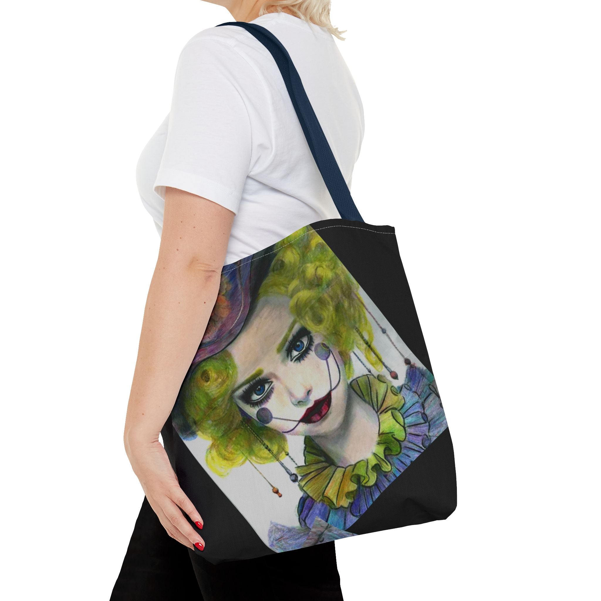 Clown Portrait Tote Bag — Colorful Watercolor Jester AOP Tote