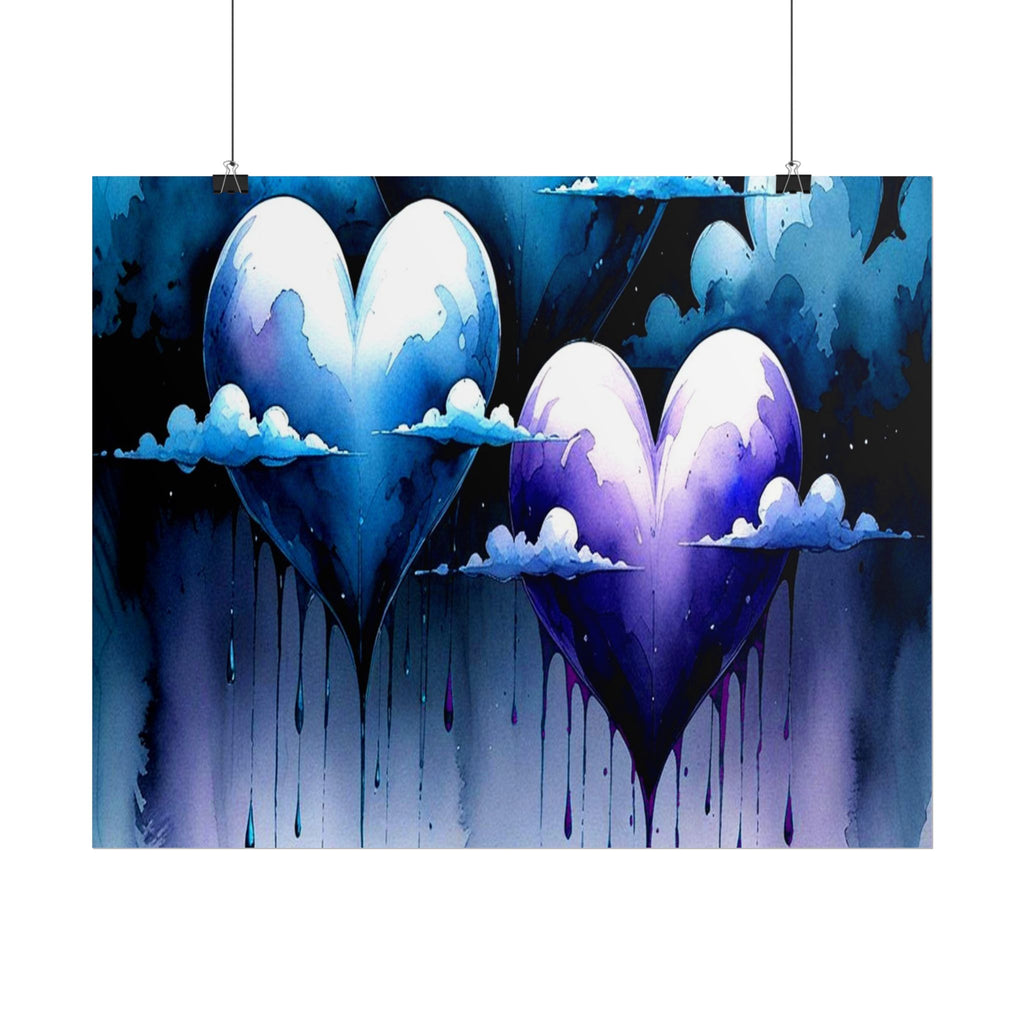 Hearts Crying "Love Dies" Rolled Poster — Moody Romantic Wall Art