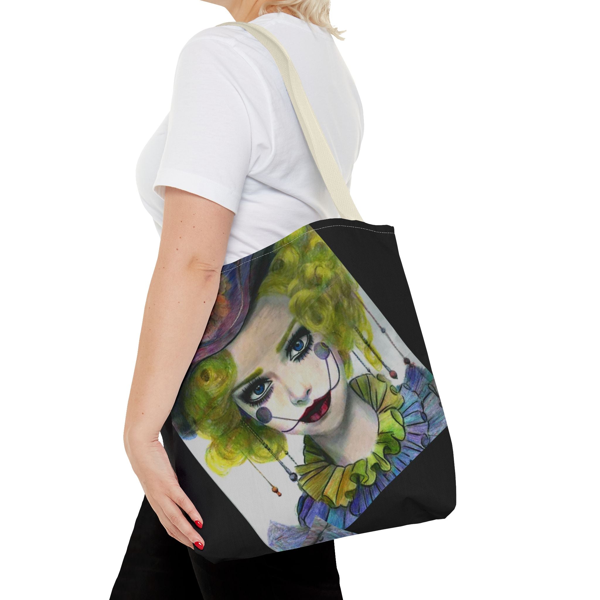 Clown Portrait Tote Bag — Colorful Watercolor Jester AOP Tote