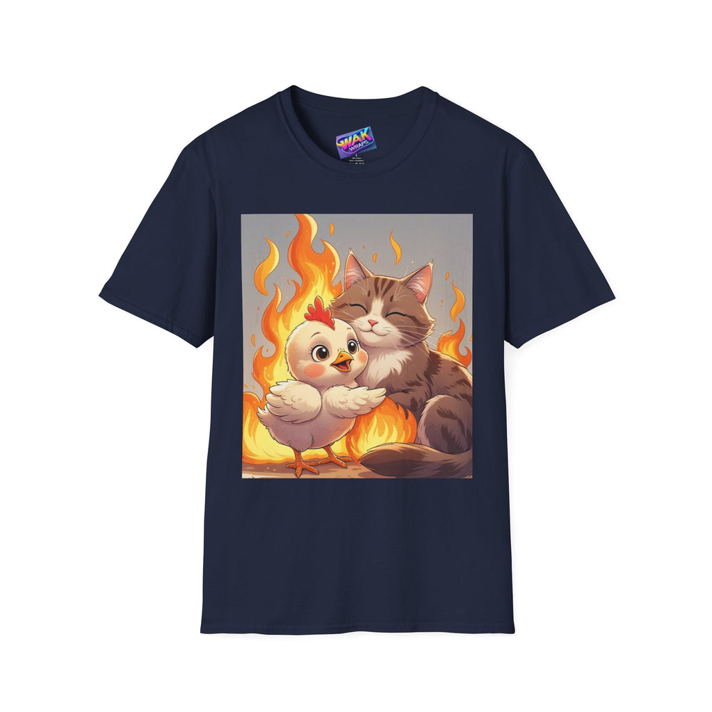 Hot Baby Chick on Fire Hugs Pussycat Graphic T-Shirt