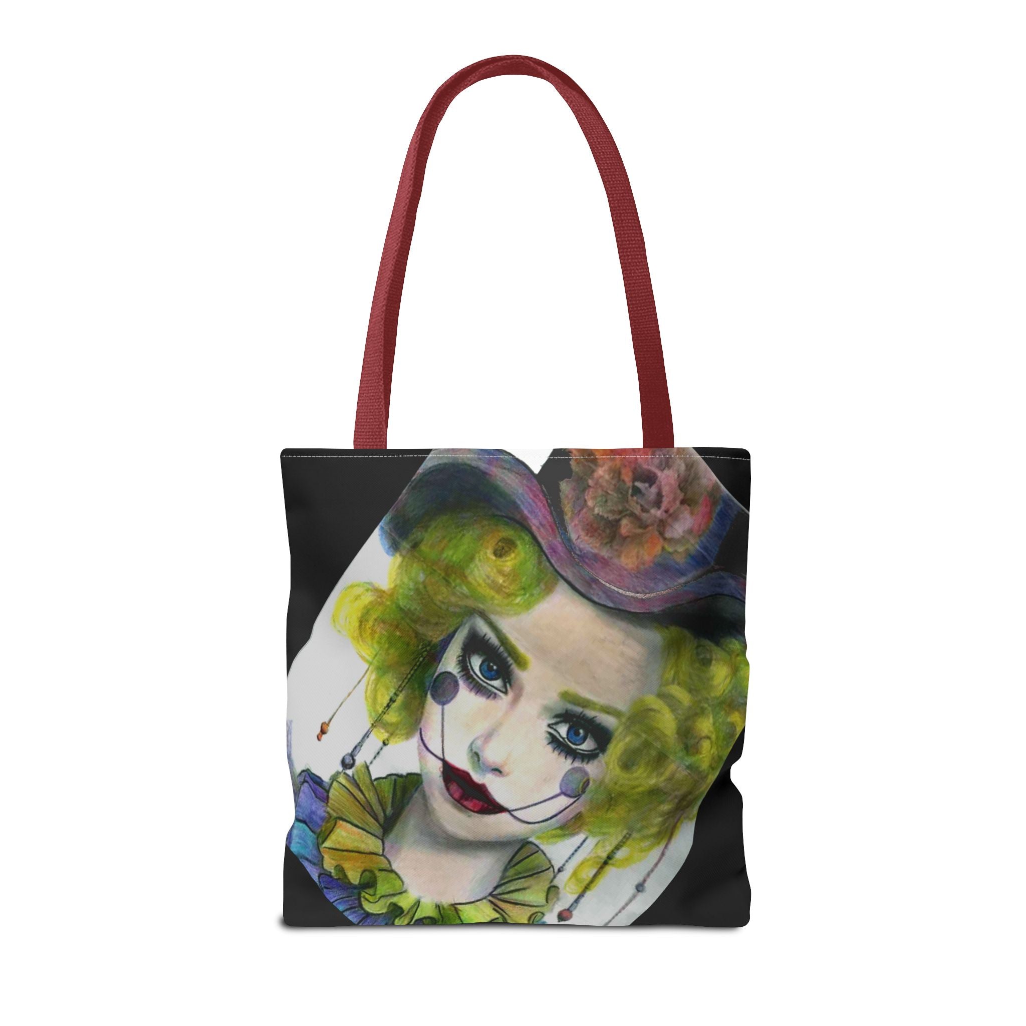 Clown Portrait Tote Bag — Colorful Watercolor Jester AOP Tote