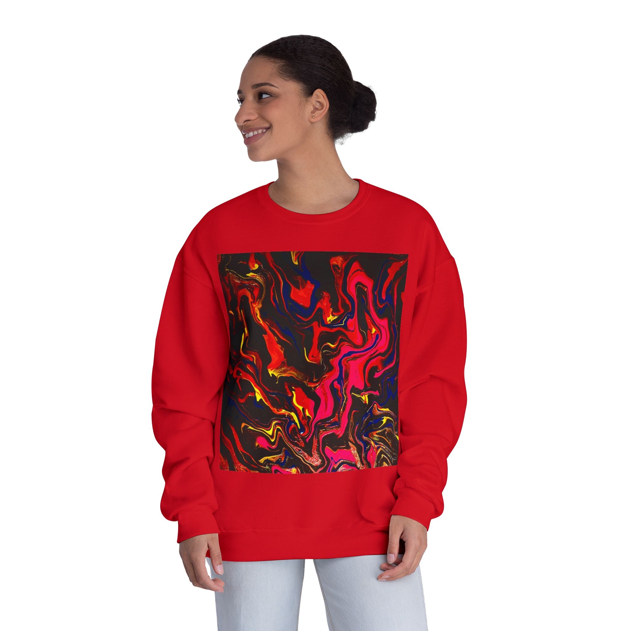 Crewneck Sweatshirt — Abstract Red & Gold Swirl Art Prin.t another S,S, Original