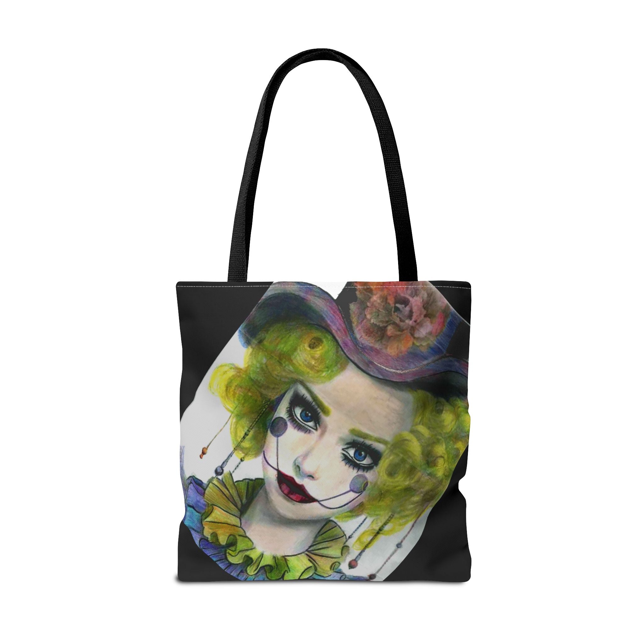 Clown Portrait Tote Bag — Colorful Watercolor Jester AOP Tote