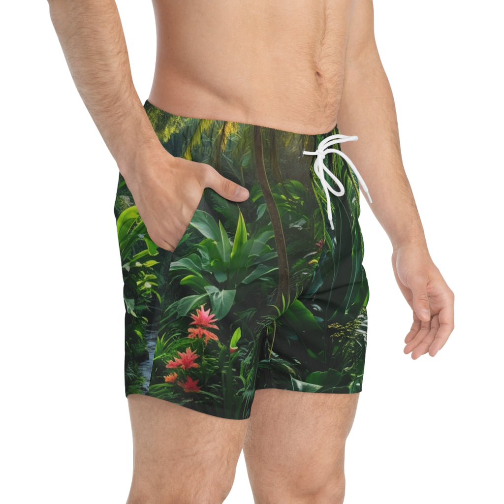 Tropical Jungle Swim Trunks — All-Over Print Beach Shorts