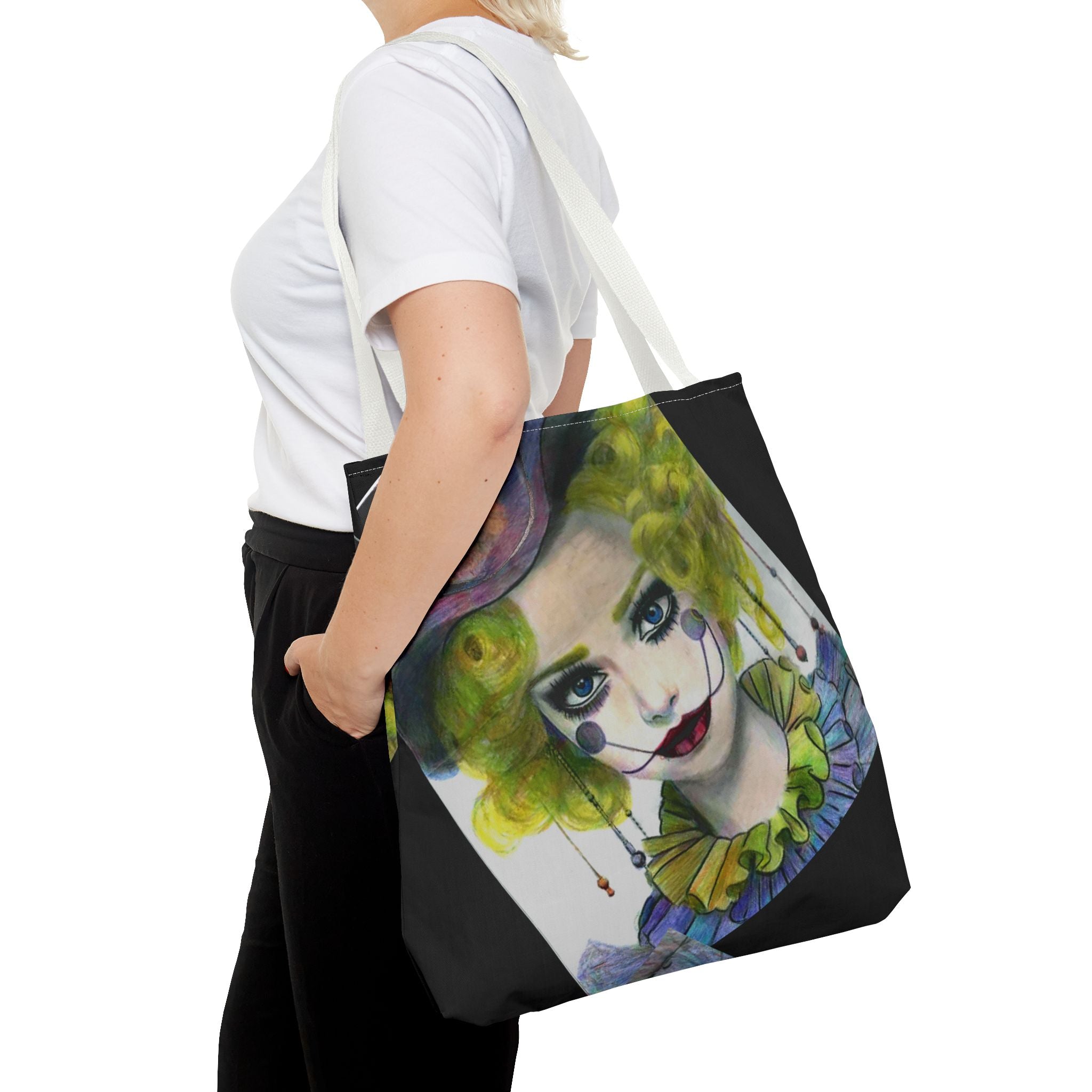 Clown Portrait Tote Bag — Colorful Watercolor Jester AOP Tote