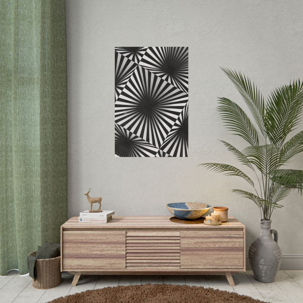 Optical Illusion Poster — Black & White Radial Geometric Wall Art (Rolled Poster)