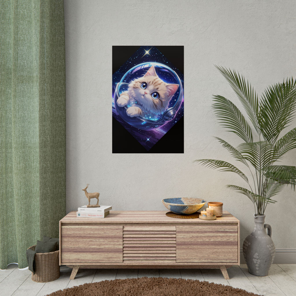 Space Kitty Poster — 'Kitty Kat in Space' Cute Astronaut Cat Wall Art