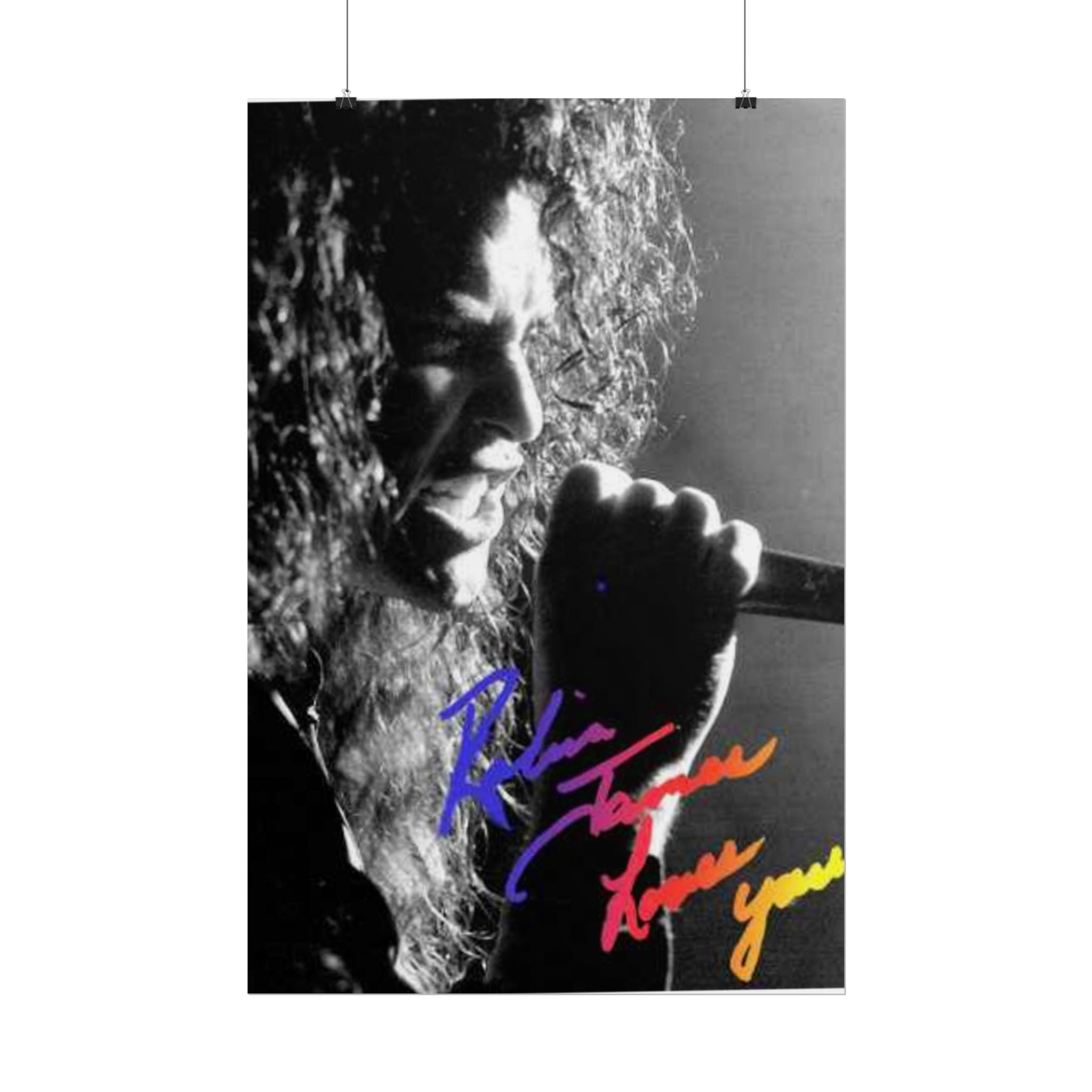 Rolled Poster — Black & White Singer Portrait with Color Script