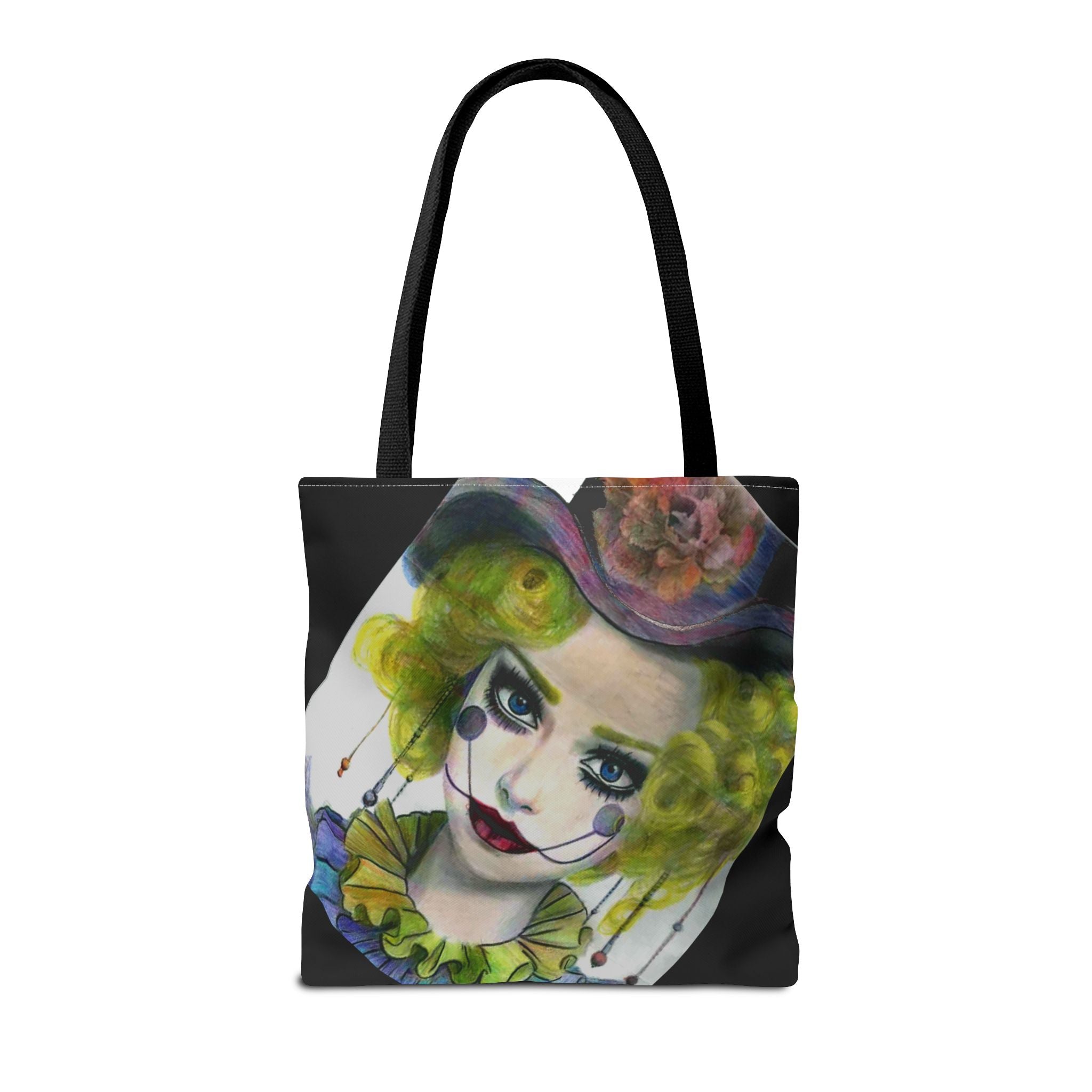 Clown Portrait Tote Bag — Colorful Watercolor Jester AOP Tote