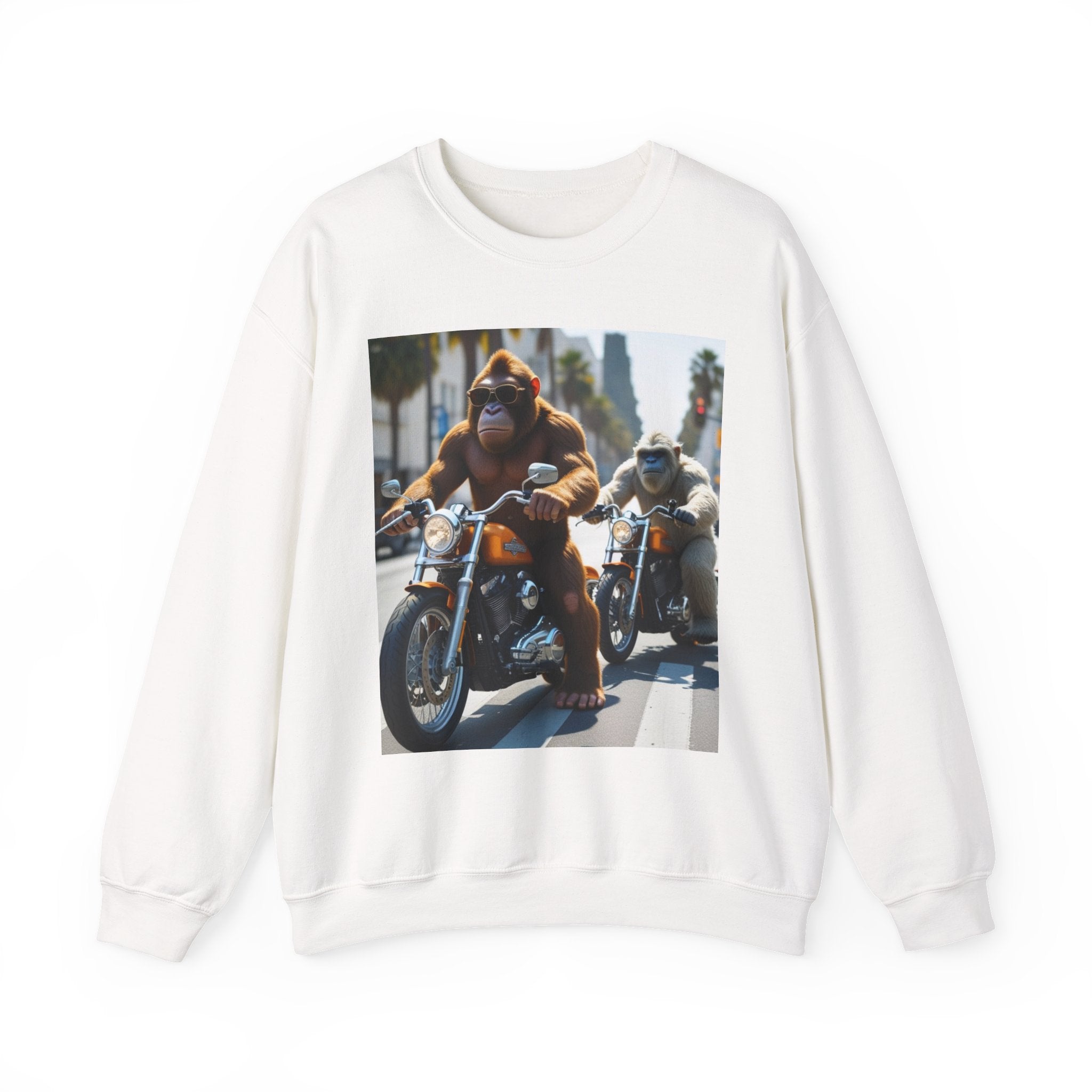 Motorcycle Apes Crewneck Sweatshirt — Vintage Biker Gorillas Graphic