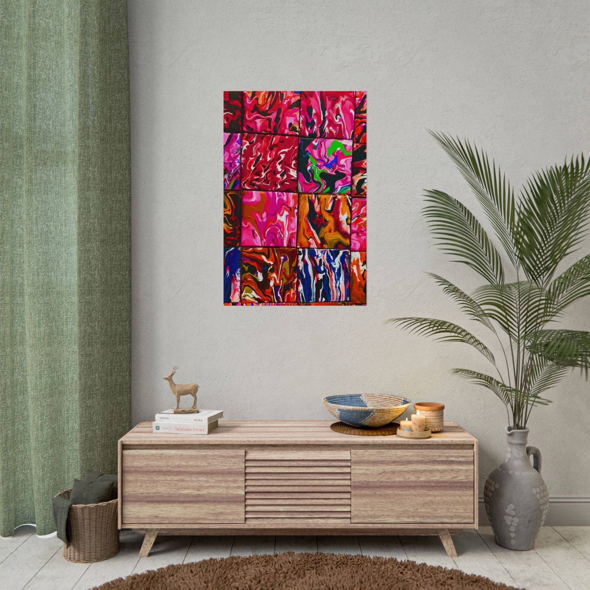 Abstract Marble Grid Rolled Poster — Vibrant Colorful Wall Art=Design by S.S,