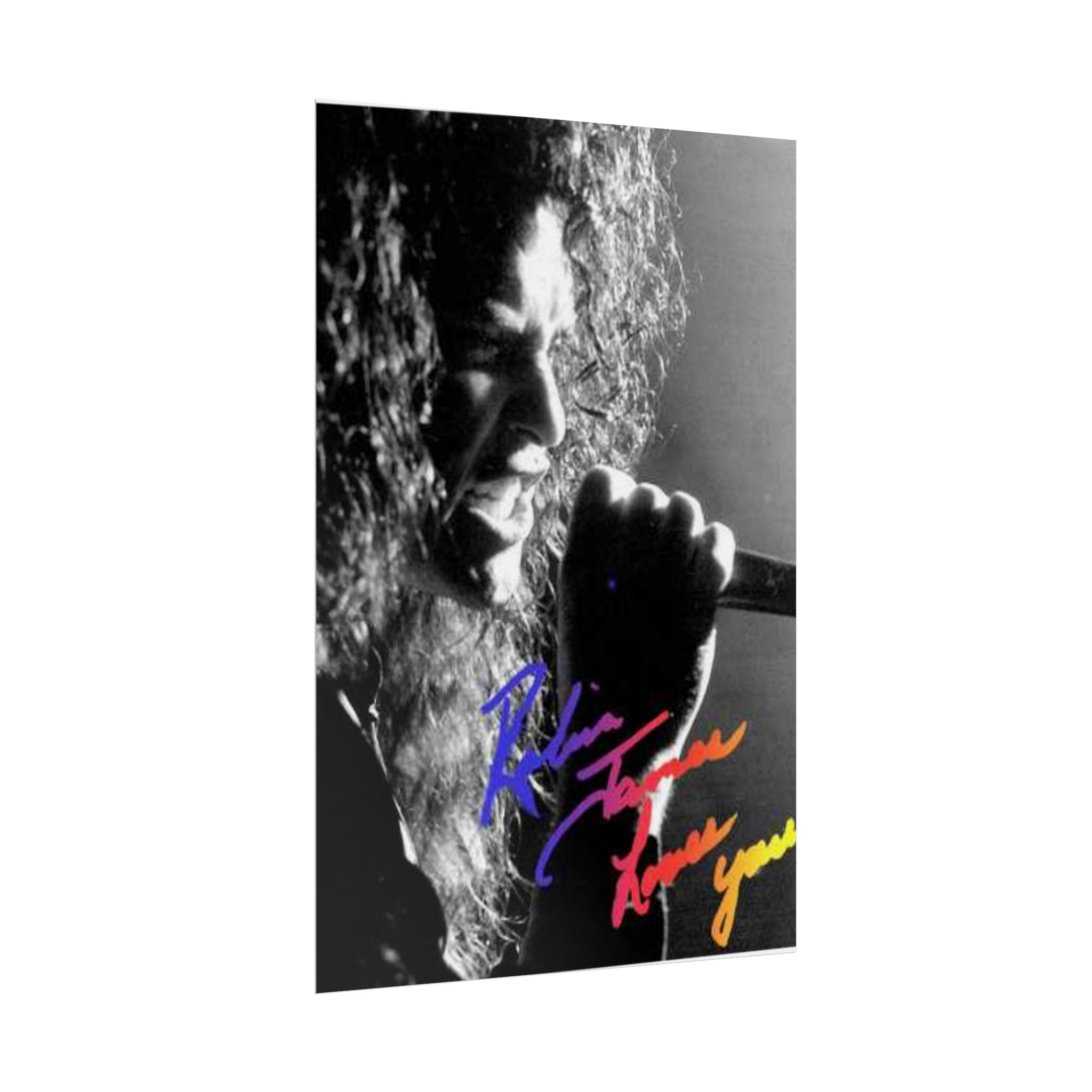 Rolled Poster — Black & White Singer Portrait with Color Script