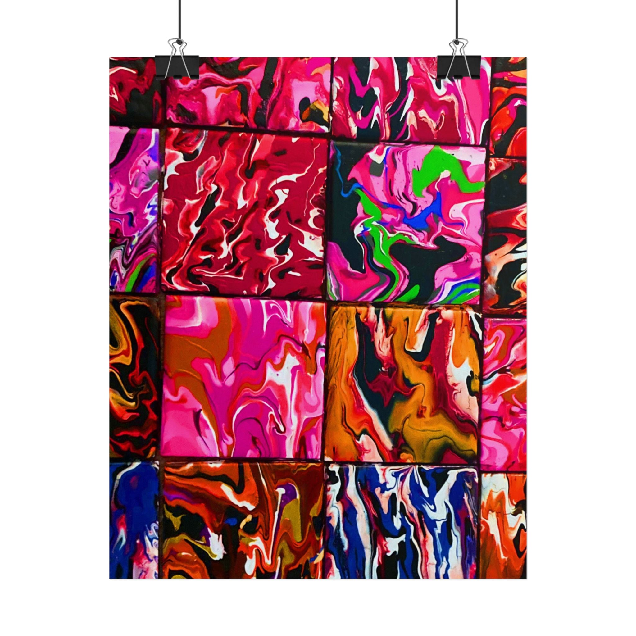 Abstract Marble Grid Rolled Poster — Vibrant Colorful Wall Art=Design by S.S,