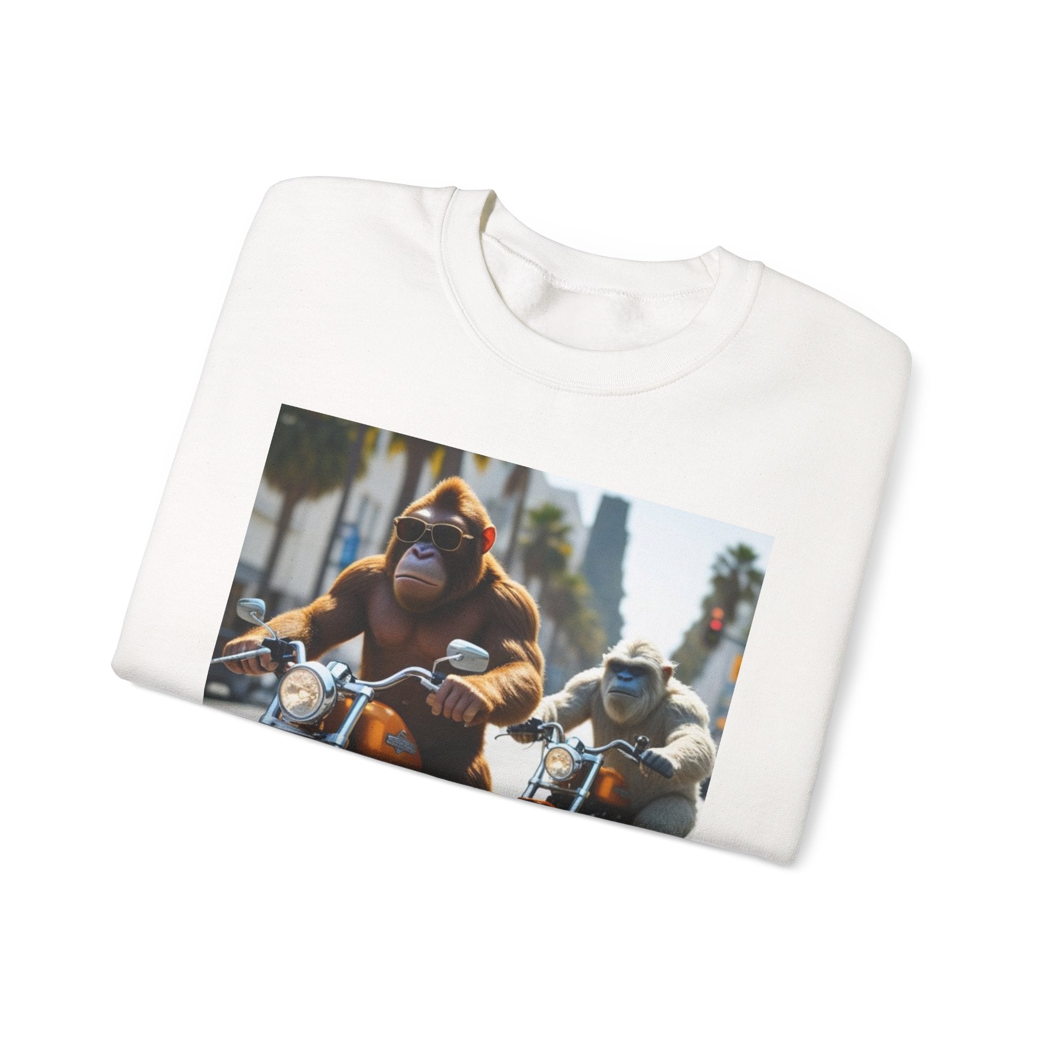 Motorcycle Apes Crewneck Sweatshirt — Vintage Biker Gorillas Graphic