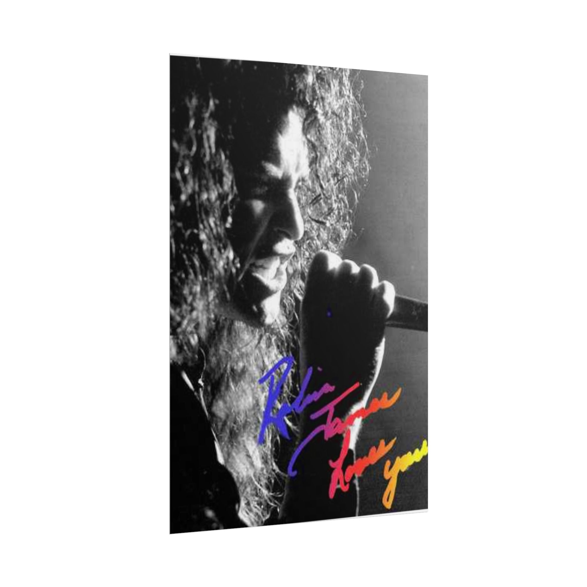 Rolled Poster — Black & White Singer Portrait with Color Script