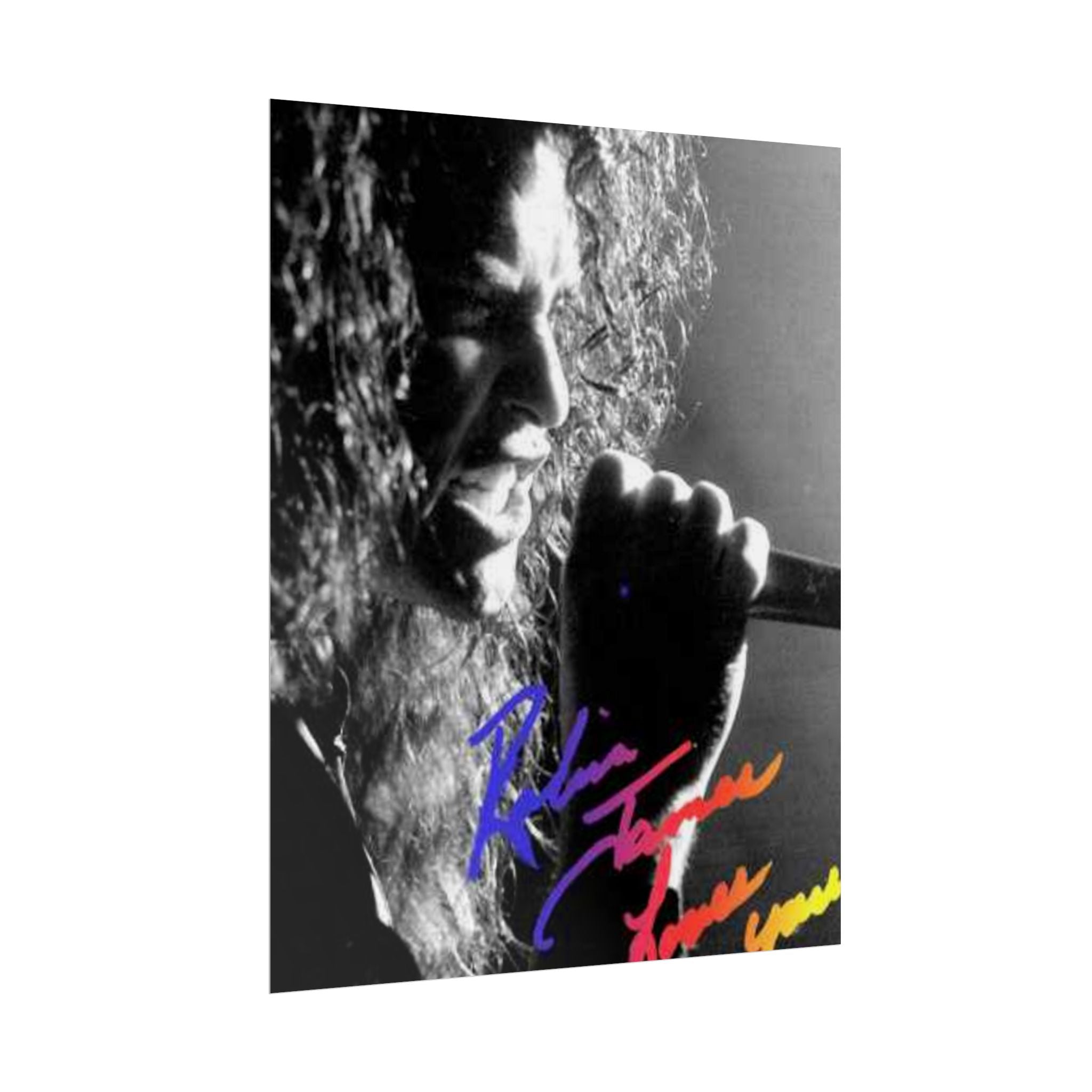 Rolled Poster — Black & White Singer Portrait with Color Script