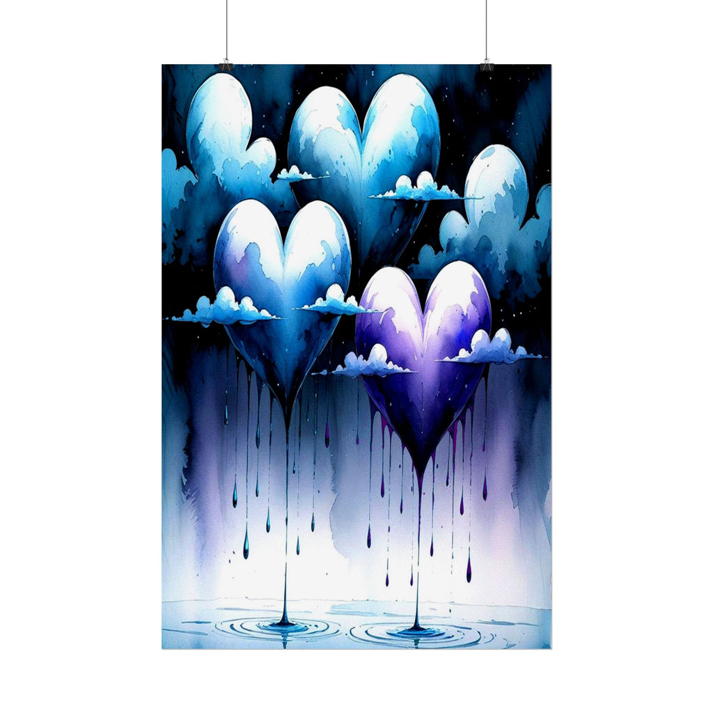 Hearts Crying "Love Dies" Rolled Poster — Moody Romantic Wall Art