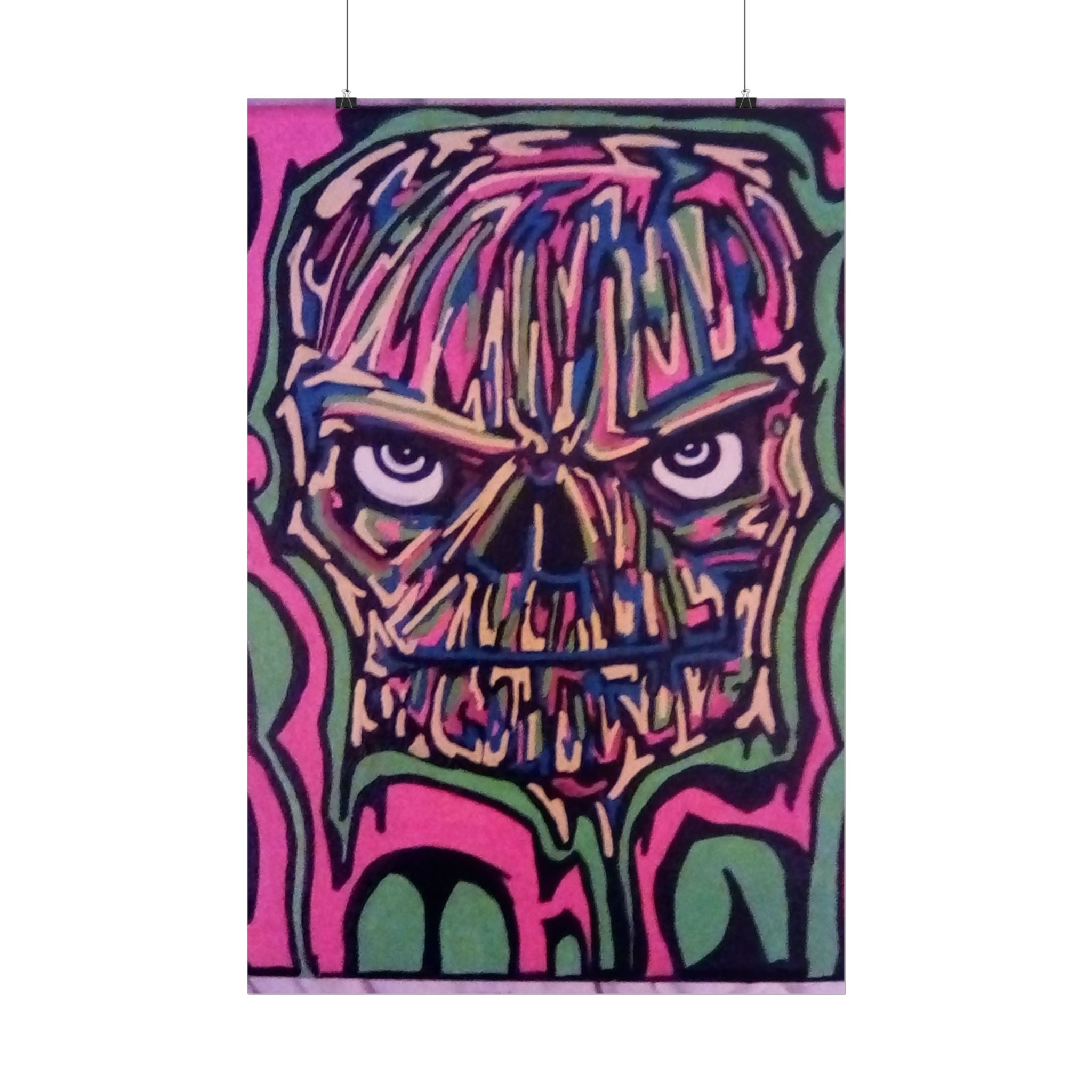 Rolled Poster — Neon Skull Street Art Print