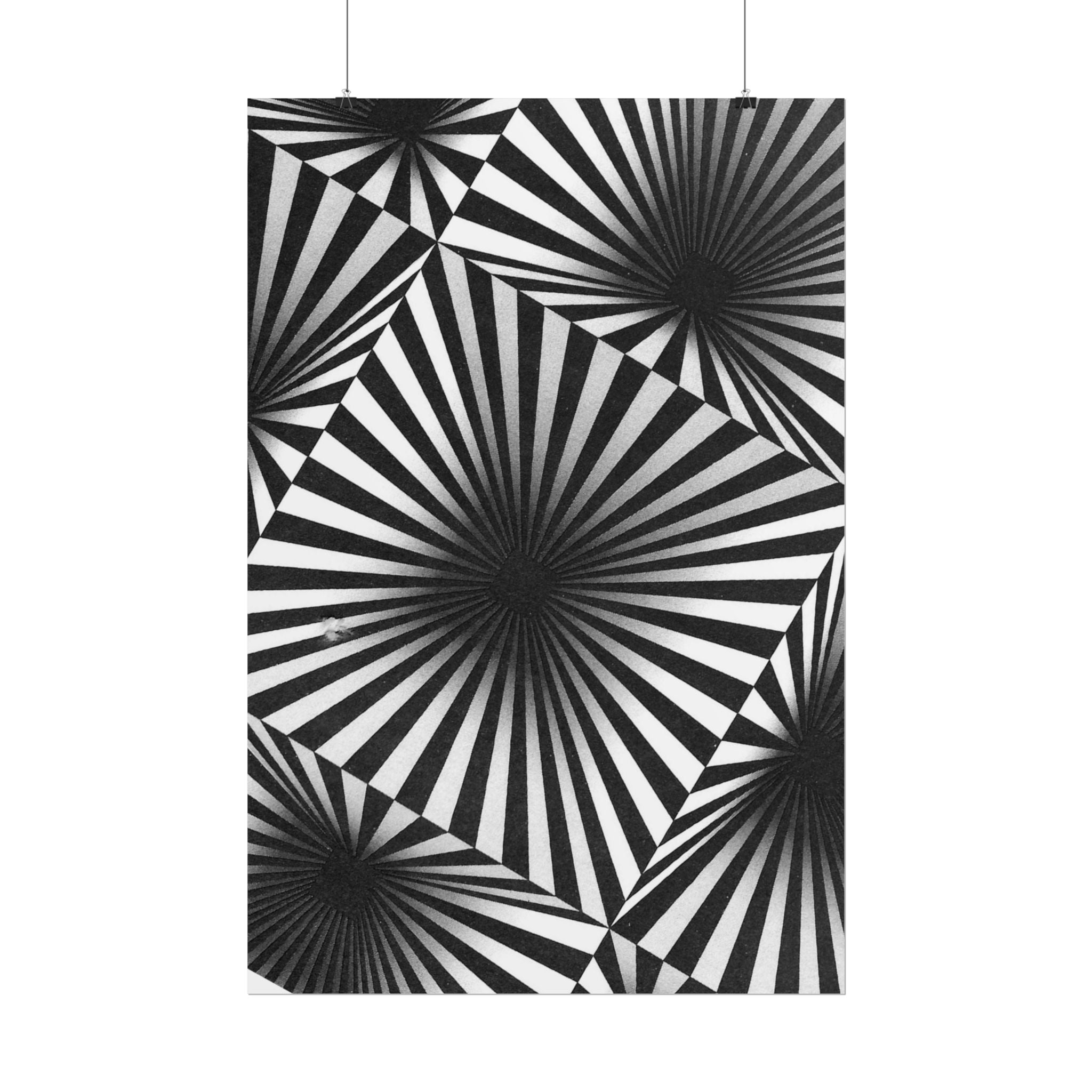 Optical Illusion Poster — Black & White Radial Geometric Wall Art (Rolled Poster)