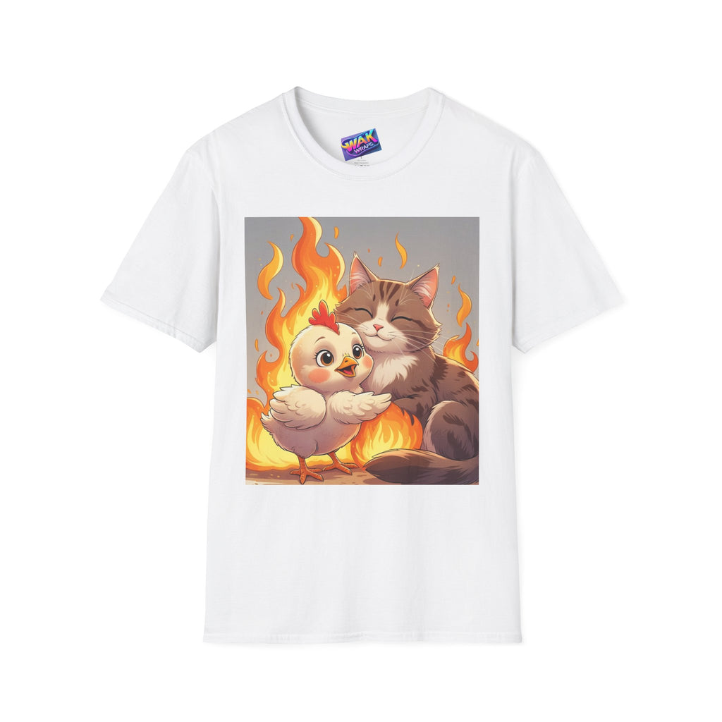 Hot Baby Chick on Fire Hugs Pussycat Graphic T-Shirt