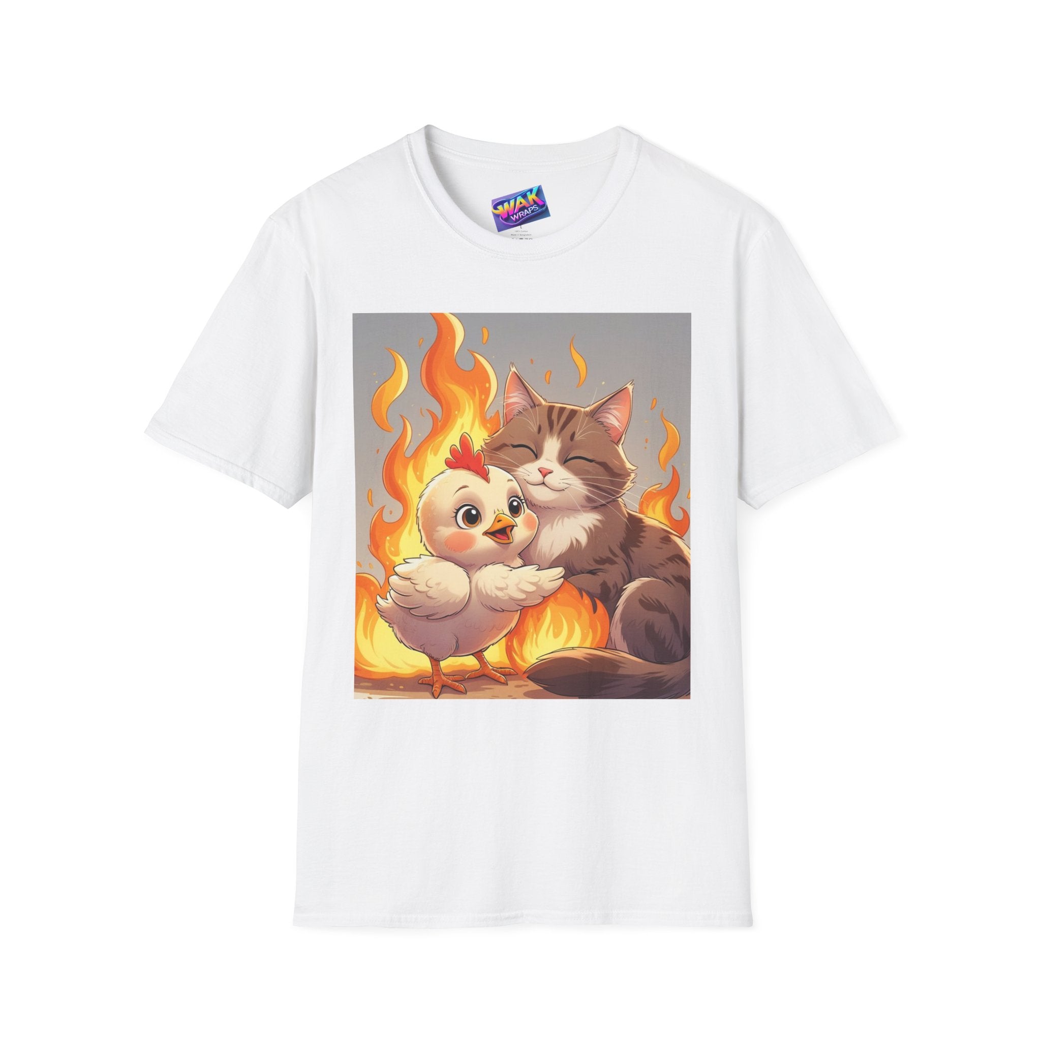 Hot Baby Chick on Fire Hugs Pussycat Graphic T-Shirt