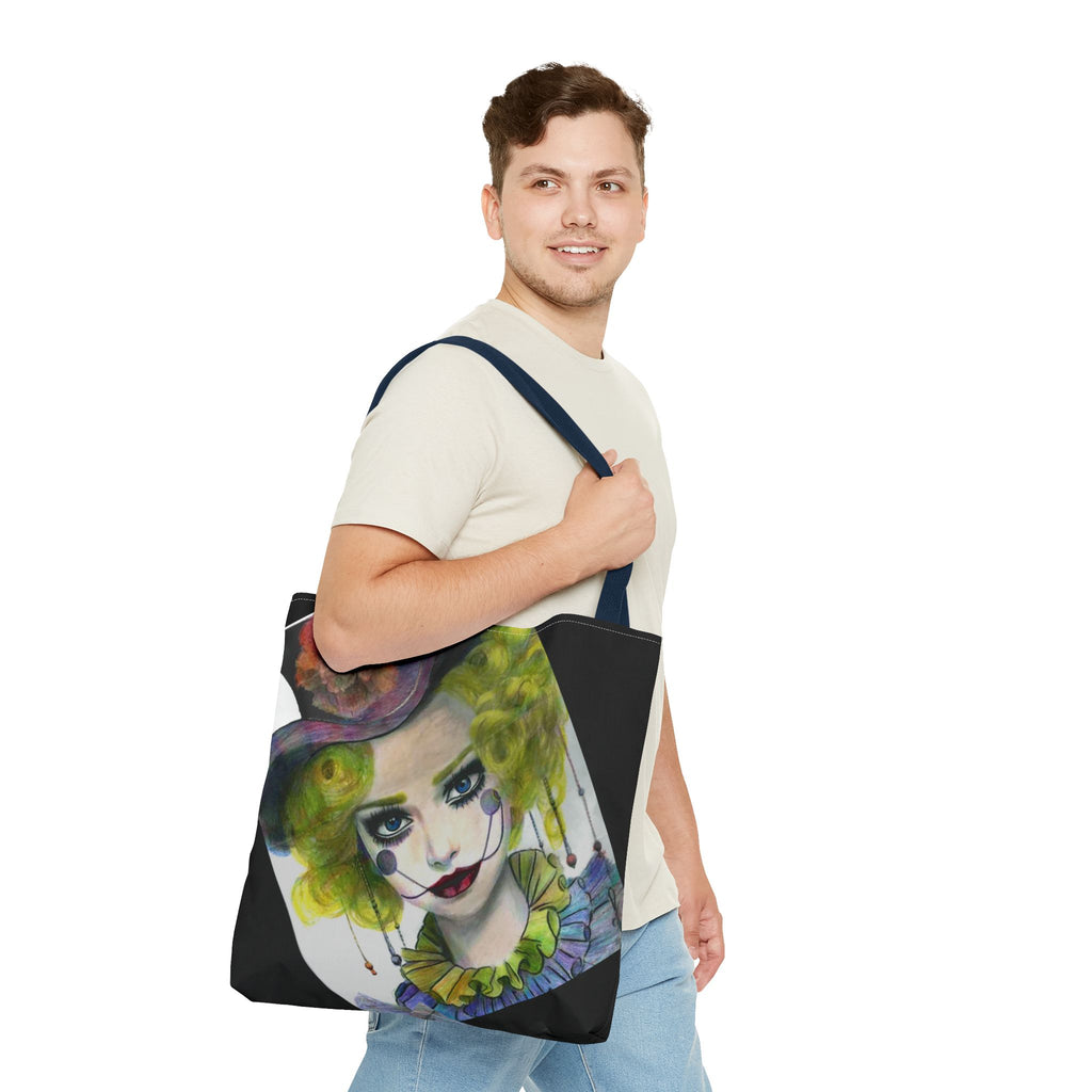 Clown Portrait Tote Bag — Colorful Watercolor Jester AOP Tote