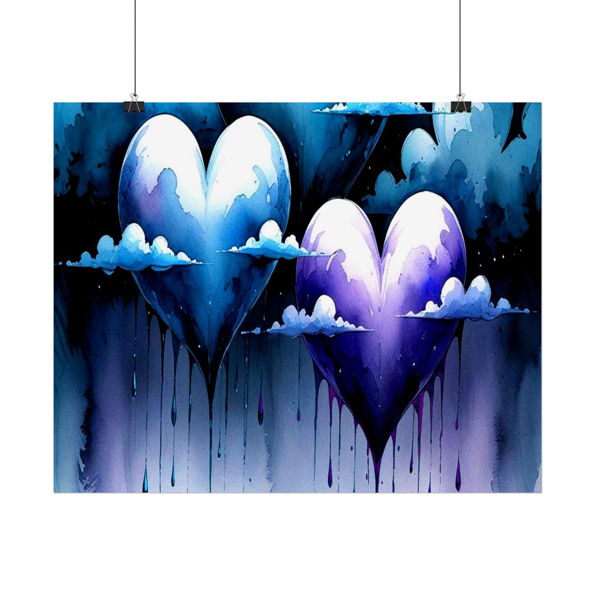 Hearts Crying "Love Dies" Rolled Poster — Moody Romantic Wall Art