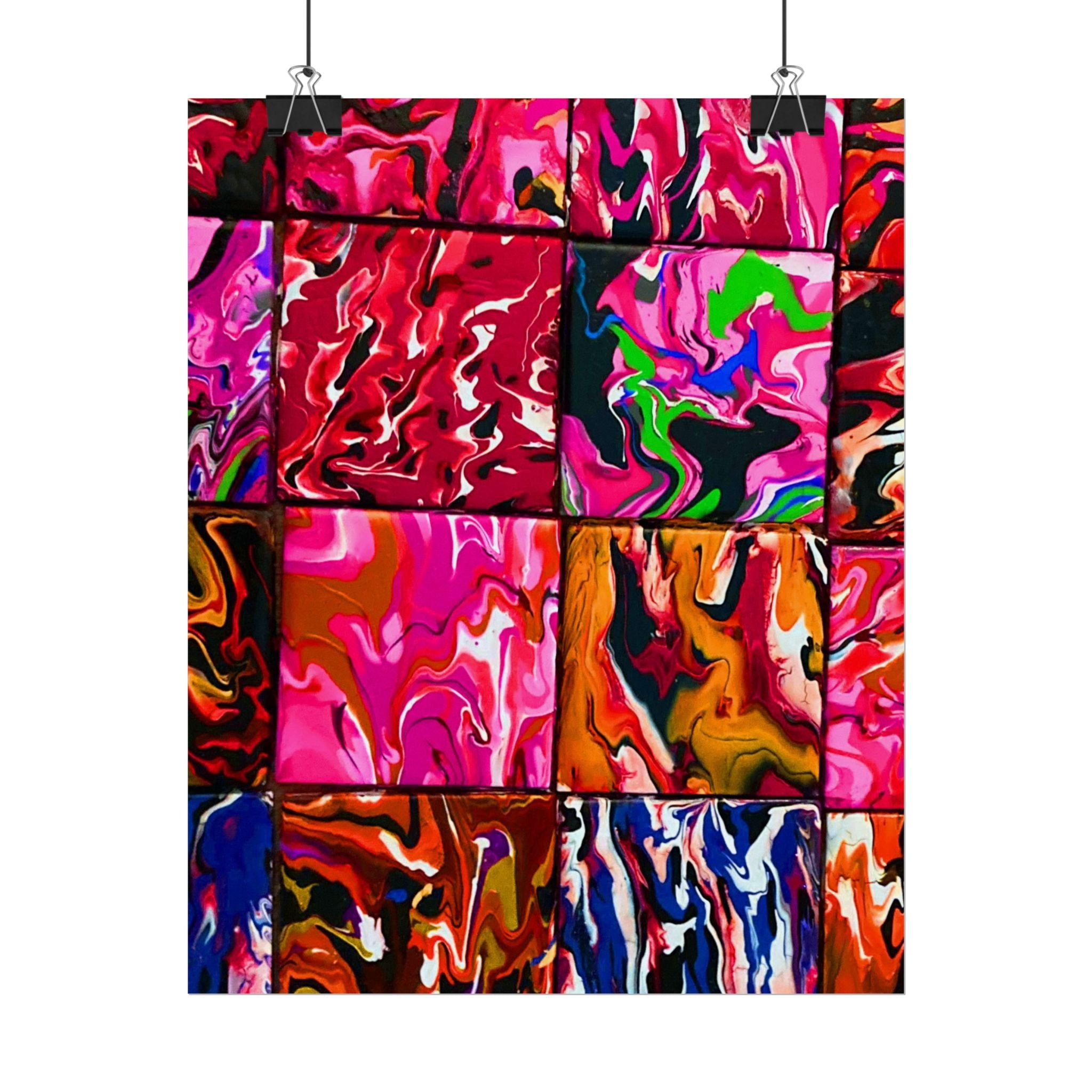 Abstract Marble Grid Rolled Poster — Vibrant Colorful Wall Art=Design by S.S,